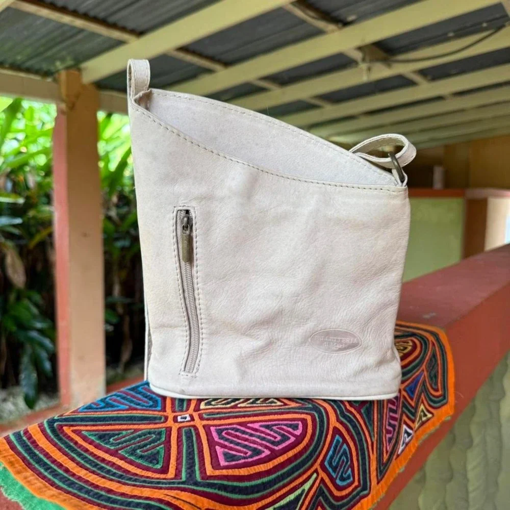 Vintage Pelletteria di‎ Mario Italian Leather Shoulder Bag Ivory Made in Italy